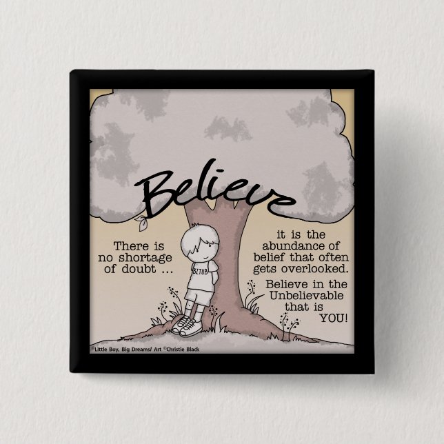 Believe Tree 2 Inch Square Button (Front)