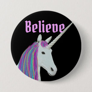 Believe Unicorn Black Pink Round Button