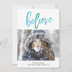 Believe   Watercolor Holiday Photo Card