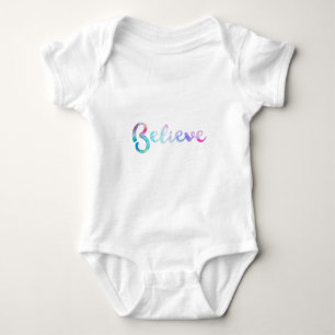 Believe Watercolor Typography Art Baby Bodysuit