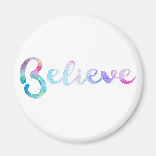 Believe Watercolor Typography Art Magnet (Front)