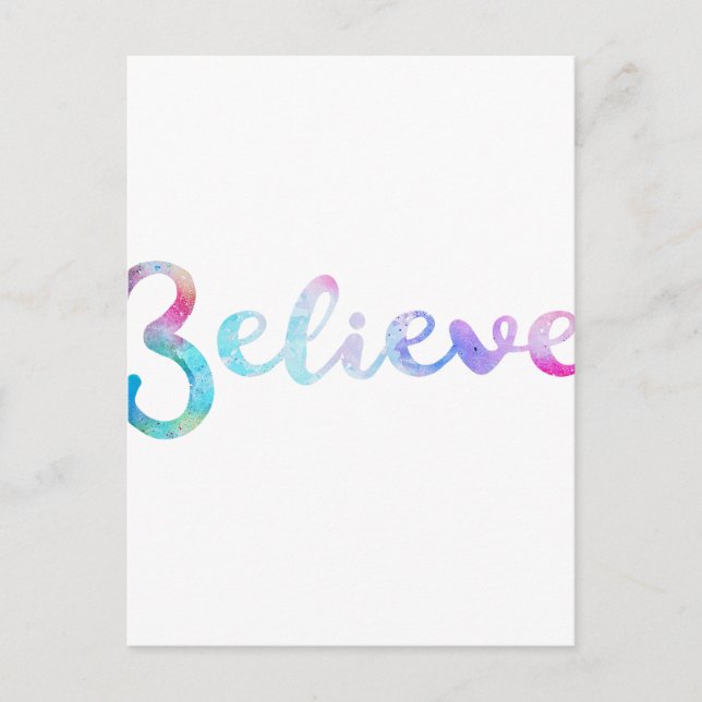Believe Watercolor Typography Art Postcard (Front)