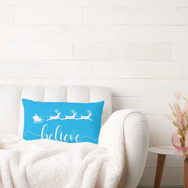 Believe | Winter Blue Christmas Holiday Lumbar Pillow (Couch)