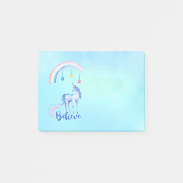 Believe with a Unicorn Under a Rainbow Post-it Notes (Front)