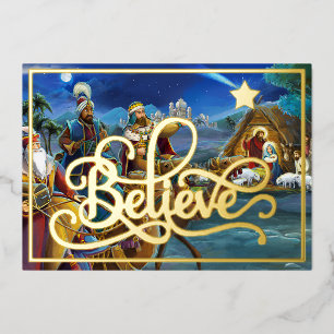 Believe with star and nativity foil  foil card