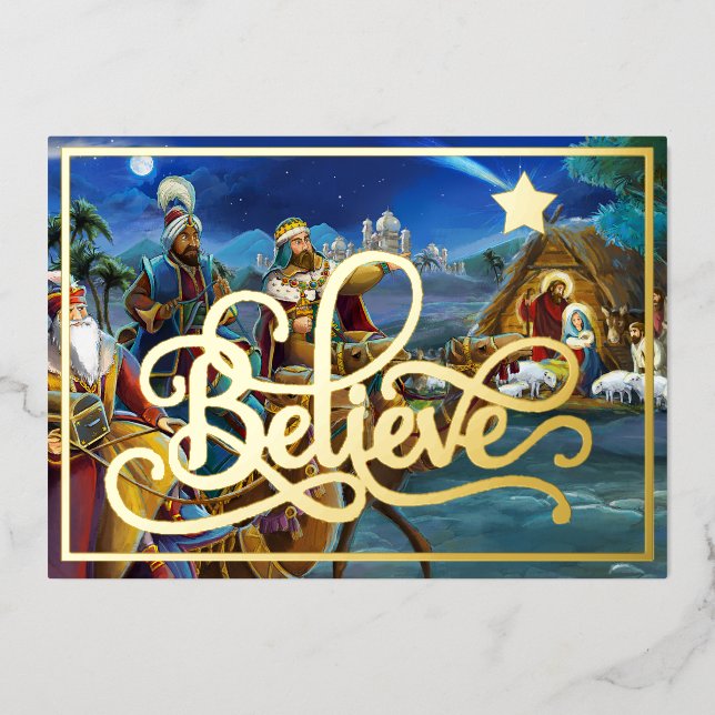 Believe with star and nativity foil  foil card (Front)