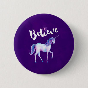 Believe with Unicorn In Pastel Watercolors 2 Inch Round Button