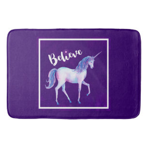 Believe with Unicorn In Pastel Watercolors Bath Mat