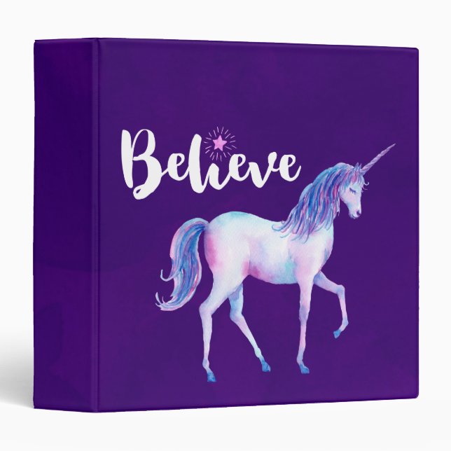 Believe with Unicorn In Pastel Watercolors Binder (Front/Spine)