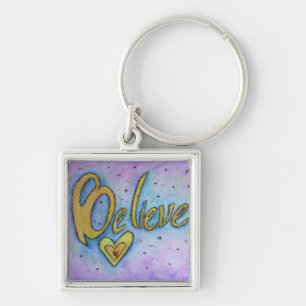 Believe Word Art Painting Inspirational Key Chains