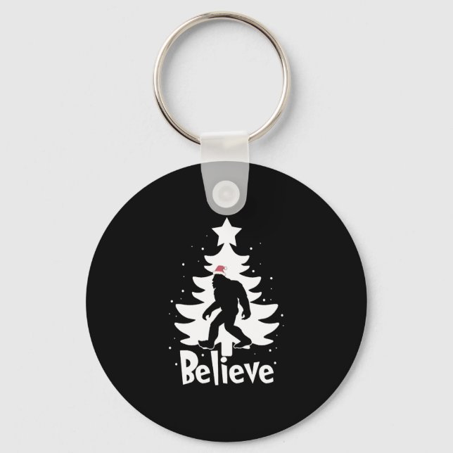 Believe Yeti Bigfoot Sasquatch Christmas Santa Keychain (Front)