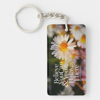 Believe You Can White Daisy Motivational Quote Keychain