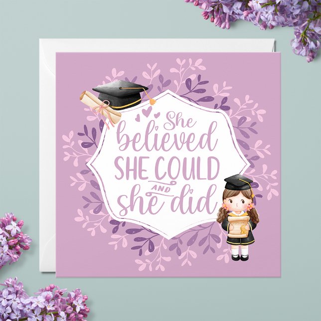 Believed She Could Graduation Flat Card Purple (Believed She Could Purple Flat Single Card for Graduation)