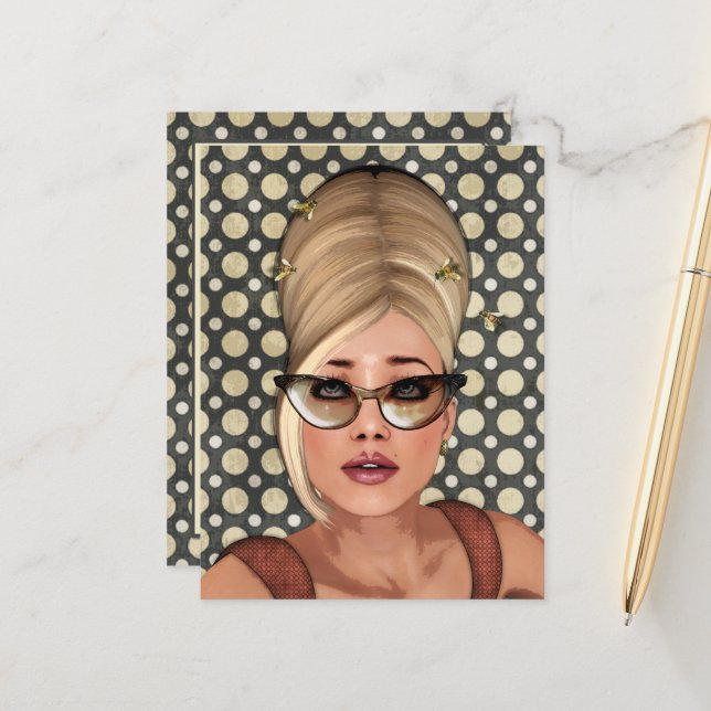 Belinda Beehive Retro Chic Postcard (Front/Back In Situ)