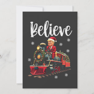 Belive Trump Riding a Train Christmas Santa Apron Invitation