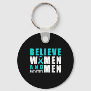 Belive Women & Men Ual Ault Awareness Ribbon Keychain