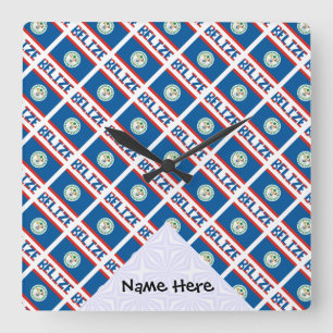 Belize and Belizean Flag Tiled with Your Name Square Wall Clock