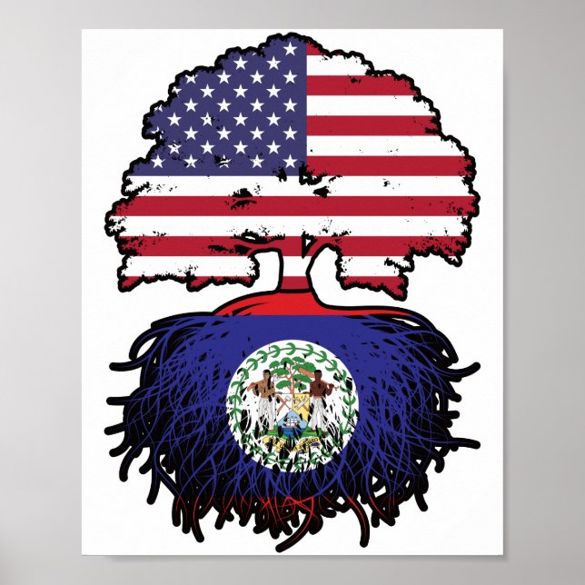Belize Belizean American USA Tree Roots Flag Poster (Front)