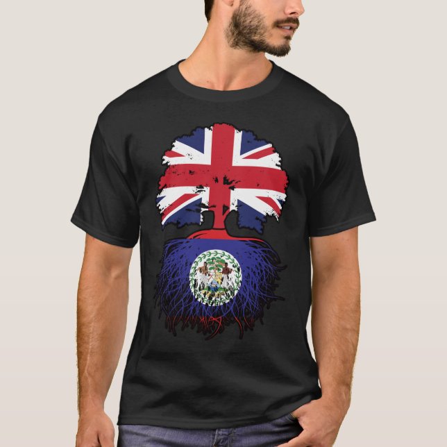 Belize Belizean British UK Tree Roots Flag T-Shirt (Front)