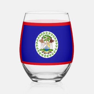 Belize Belizean Flag Coat of Arms Stemless Wine Gl Glass