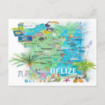 Belize Caribbean Illustrated Travel Map with Roads Postcard<br><div class="desc">Belize Caribbean Illustrated Travel Map with Roads and Tourist Highlights</div>