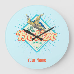 Belize Caribbean Retro Turtle Vintage Souvenir Lug Large Clock