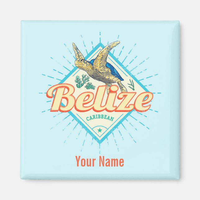 Belize Caribbean Retro Turtle Vintage Souvenir Lug Magnet (Front)