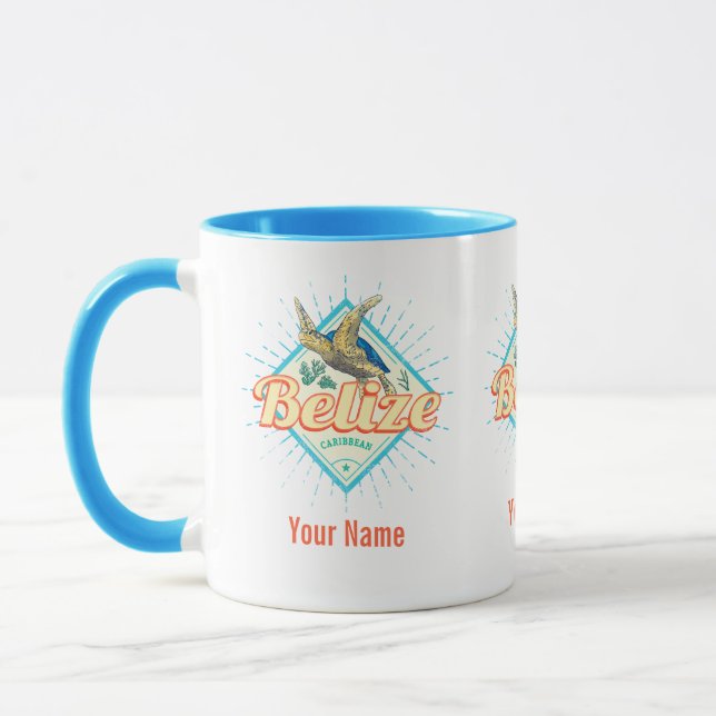 Belize Caribbean Retro Turtle Vintage Souvenir Mug (Left)