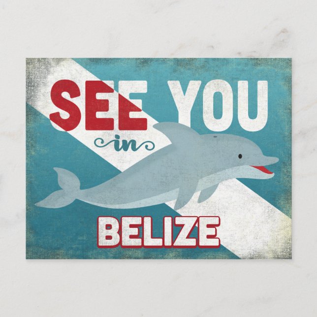Belize Dolphin - Retro Vintage Travel Postcard (Front)