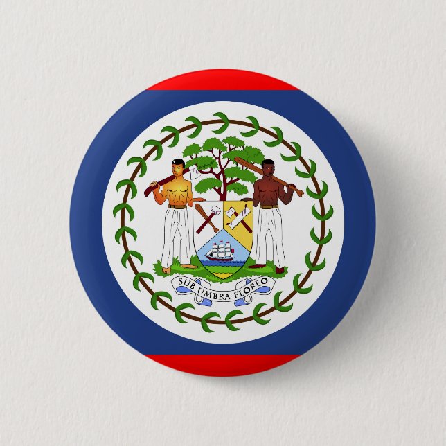 Belize flag country symbol 2 inch round button (Front)