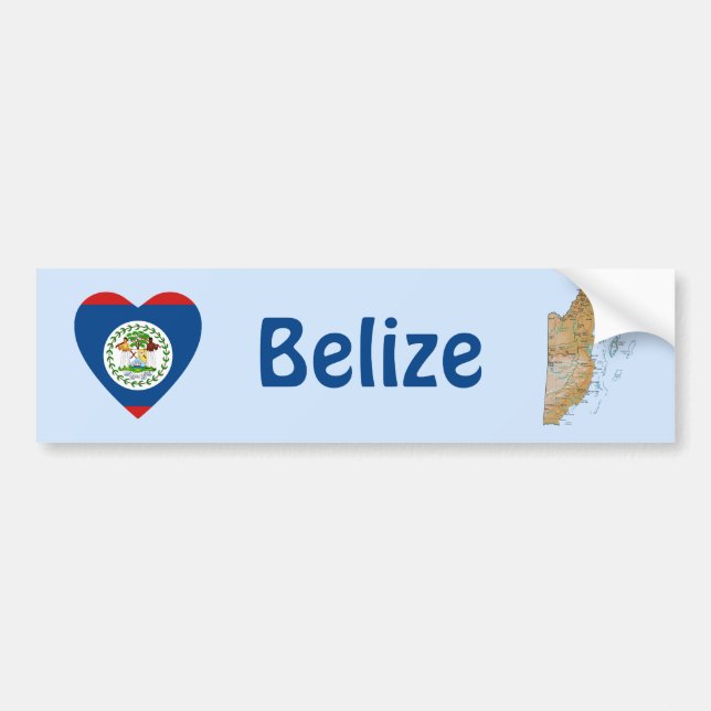 Belize Flag Heart + Map Bumper Sticker (Front)