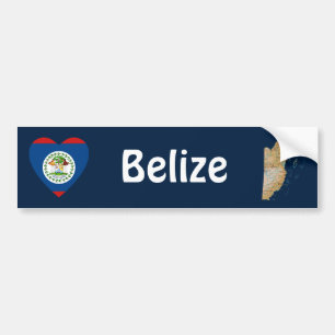 Belize Flag Heart + Map Bumper Sticker