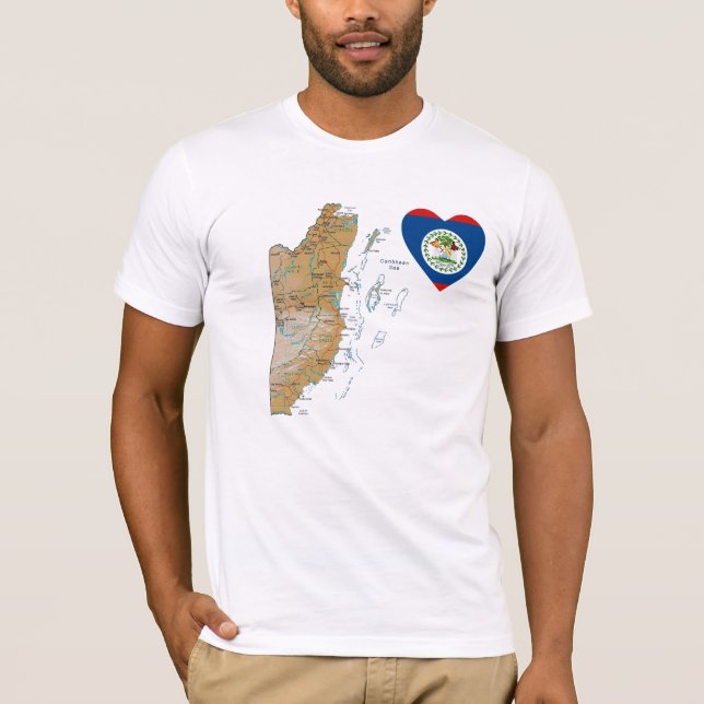 Belize Flag Heart + Map T-Shirt (Front)