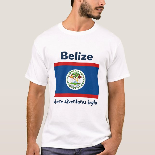 Belize Flag + Map + Text T-Shirt (Front)
