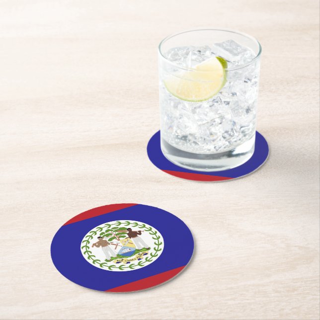 Belize flag round paper coaster (Insitu)