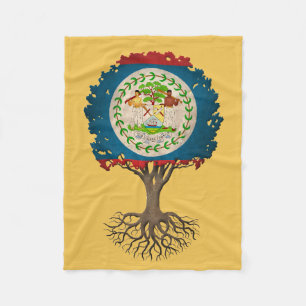 Belize Flag Tree of Life Customizable Fleece Blanket