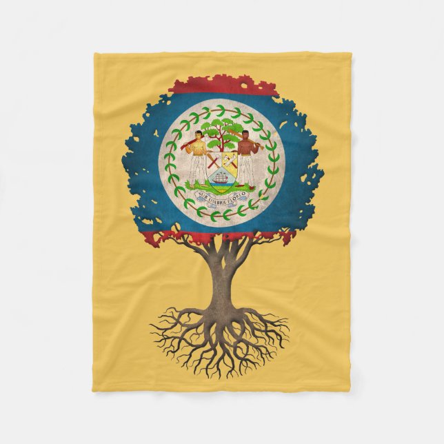Belize Flag Tree of Life Customizable Fleece Blanket (Front)