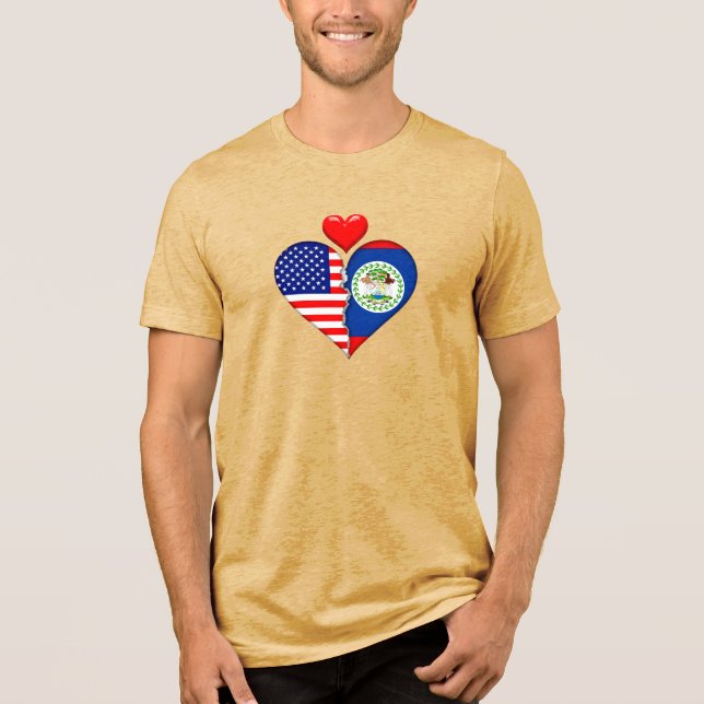 Belize Hispanic Hearts USA Flags Tri-Blend Shirt (Front)