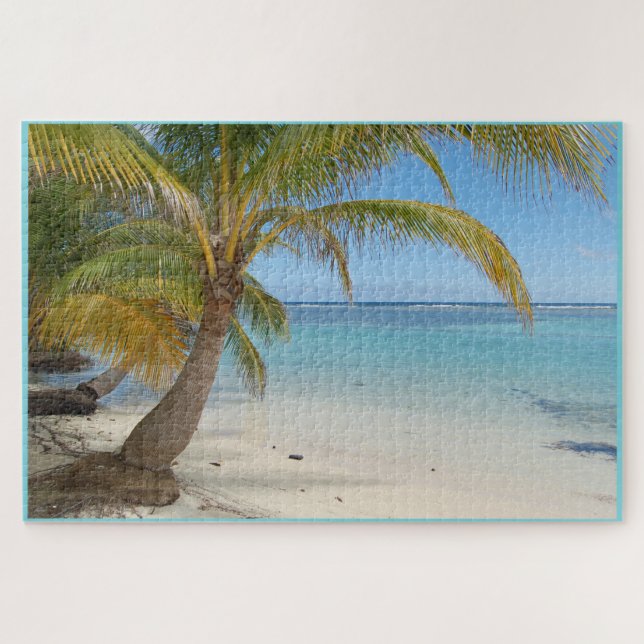 Belize Palm Tree Beach Caribbean Ocean Seascape Jigsaw Puzzle (Horizontal)