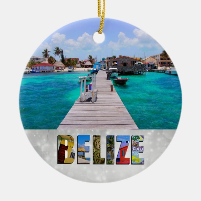 Belize San Pedro Beach Ambergris Caye Christmas Ceramic Ornament (Front)