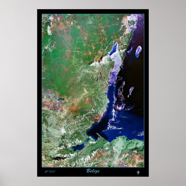 Belize satellite poster photo print map (Front)