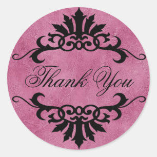 Belize Scroll Flourish Thank You (lilac/black) Classic Round Sticker