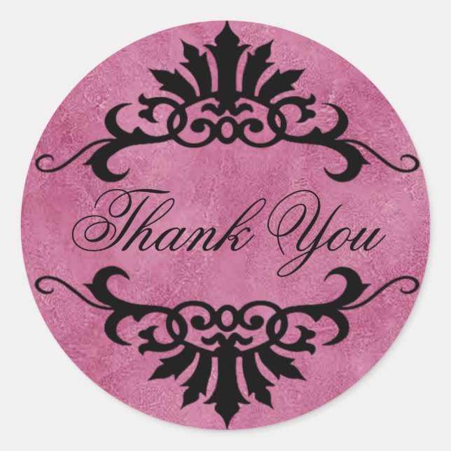 Belize Scroll Flourish Thank You (lilac/black) Classic Round Sticker (Front)
