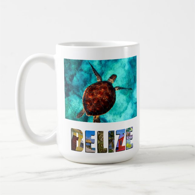 Belize Sea Turtle Blue Ocean Beach Travel Photo Coffee Mug (Left)
