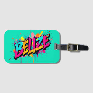 Belize teal graffiti style travel vacation  luggage tag