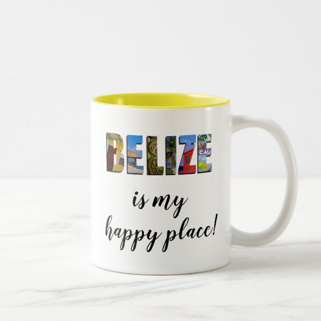 Belize The Beach Is My Happy Place Two-Tone Coffee Mug (Right)