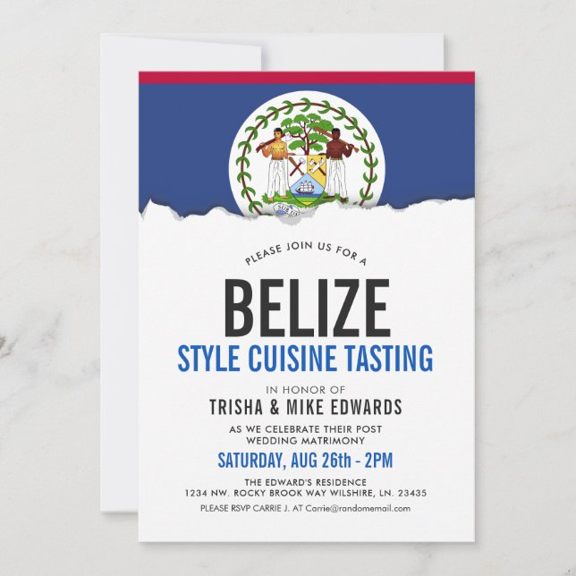 Belize Themed Cuisine | Party Flag White Invite (Front)