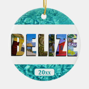 Belize Tropical Beach Blue Ocean Christmas Ceramic Ornament