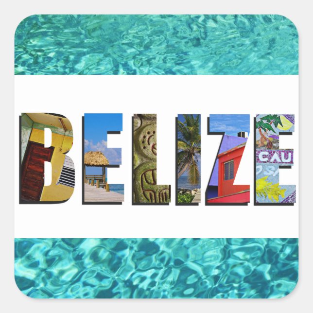 Belize Tropical Beach Blue Ocean Travel Photos Square Sticker (Front)