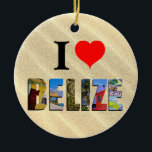 Belize Tropical Sand Beach Travel Photos Christmas Ceramic Ornament<br><div class="desc">Show everyone your love for the country of Belize with this ornament containing photos of Ambergris Caye,  Caye Caulker,  and Mayan ruins imposed over a tropical sand beach background.</div>